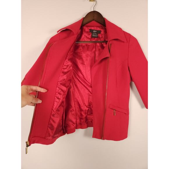 Luii Size S Women's Asymmetrical Zip Gold Moto Jacket - Picture 10 of 10